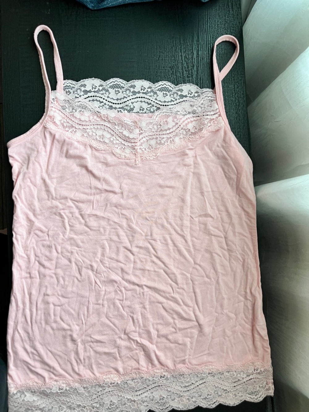 Source Unknown Pink Lace Trim Cami Tank Top